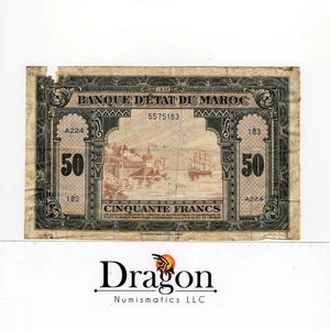 Morocco, Banque d'Etat du Maroc, 50 Francs, 1-8-43, P-26 Very Circulated - Picture 1 of 2