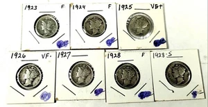 1923 24-25-26-27-28 & 28-S Mercury Dime Coins NICE F/VF = 90% SILVER 7 Coin LOT - Bild 1 von 11