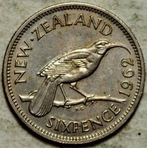 1962 NEUSEELAND 6 PENCE SIXPENCE (FAST UNZ.) - Bild 1 von 2