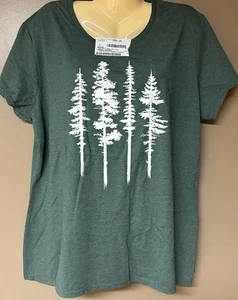 NWT Womens Green Short Sleeve Abstract Trees T-shirt Size 2XL - Picture 1 of 3