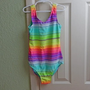 SO Rainbow Striped Glitter Multicolor One Piece Bathing Suit Girls Size 12 - Picture 1 of 5
