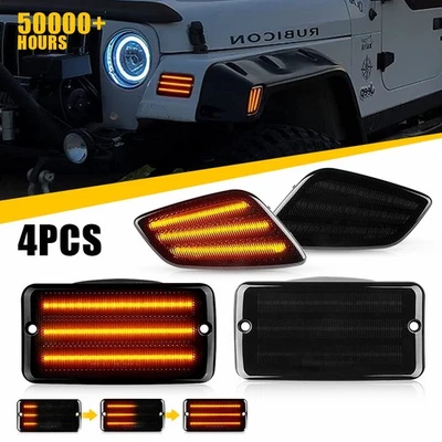 Smoked Dynamic Front Fender Side Marker Light Kit Fit 1997-2006 Jeep Wrangler TJ - Image 1 of 4