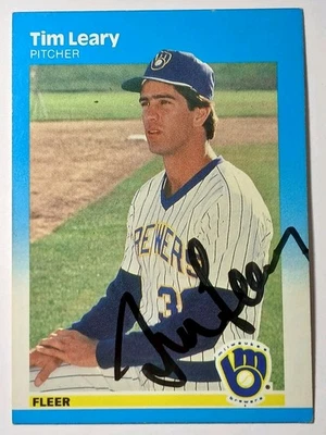 TIM LEARY SIGNED AUTOGRAPHED 1987 FLEER BASEBALL CARD MILWAUKEE BREWERS AUTO 348 - Image 1 of 4