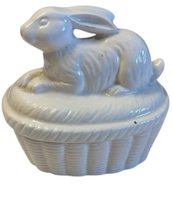 Glas Osterhase Hase Nest Korb bedeckt Süßigkeiten Schale Japan Schmuck Vintage - Bild 1 von 5