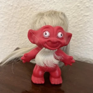 VINTAGE RED BEARDED TAB TROLL -3" Unmarked ROOTED BEARD - Bild 1 von 5