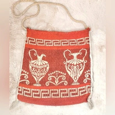 复古 70 年代希腊钥匙 Amphoura 花瓶波西米亚印花沿海航海嬉皮罕见托特包 — 第 1/4 张图片