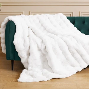 White Faux Rabbit Fur Throw Blanket for Bed Living Room 50x60 Thick Soft Thro... - Picture 1 of 9