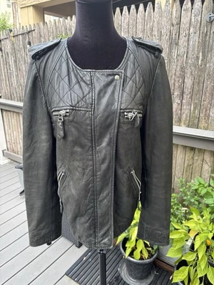 ISABEL MARANT ETOILE Lambskin Grey Leather Quilted Moto Jacket Size 42/US 10 - Image 1 of 4