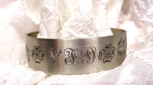 Vtg Estate Jewelry ~ GENUINE PEWTER Floral Monogram Initial NFD Cuff Bracelet - Picture 1 of 6
