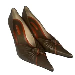 Studio Pollini Brown Knot Leather Pump Heels Sz 38/7.5 - Picture 1 of 11