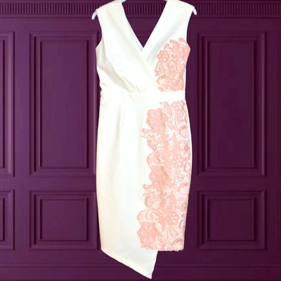 LITTLE MISTRESS SZ 10 WHITE CORAL DRESS WEDDING RACES PARTY BUSINESS CHRISTMAS - Image 1 of 2