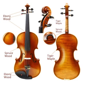 4/4 Tamaño Completo Madera Maciza 4 Cuerdas Violín Ébano Arce Abeto Accesorios Violín Kit - Imagen 1 de 6
