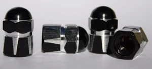 Anodized Aluminum Alloy Valve Stem Cap 4 pack Set Black 2 tone Dress Up Kit NEW  - Picture 1 of 1