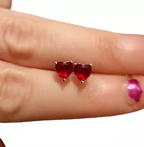 925 Sterling Silver Heart lab-created Ruby Stud Earrings for Women 5MM FREE SHIP - Picture 1 of 11