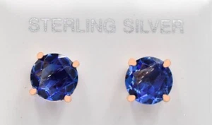 LAB CREATED 6.64 Cts BLUE TOPAZ STUD EARRINGS .925 Sterling Silver -8mm- NWT - Picture 1 of 7
