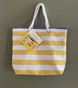 Clinique Yellow White Stripe Beach Bag Tote Purse Brand New 14 1/2 X 17 - Picture 1 of 4