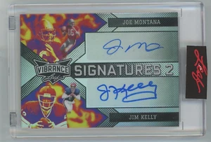 Joe Montana Jim Kelly 2022 Leaf Vibrance Autograph 1/4 Dual Auto 49ers Bills - Picture 1 of 2