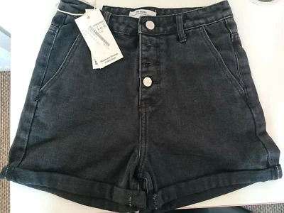 Redial Denim Button Front Short Size 8 Regular Black - Image 1 of 3
