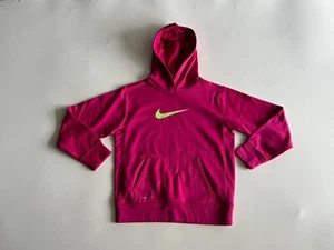 Nike Pullover Hoodie Girls Large Pink Therma Fit Warm Fleece Lined Big Swoosh - Picture 1 of 10
