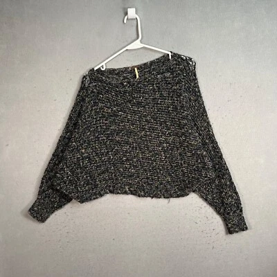 Free People 松弛开放式针织短毛衣黑色多色女式 M 码 — 第 1/4 张图片