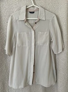 Autograph Silk Shirt Classic Short Sleeves Pockets Collared 'Putty' Womens UK10 - Picture 1 of 6