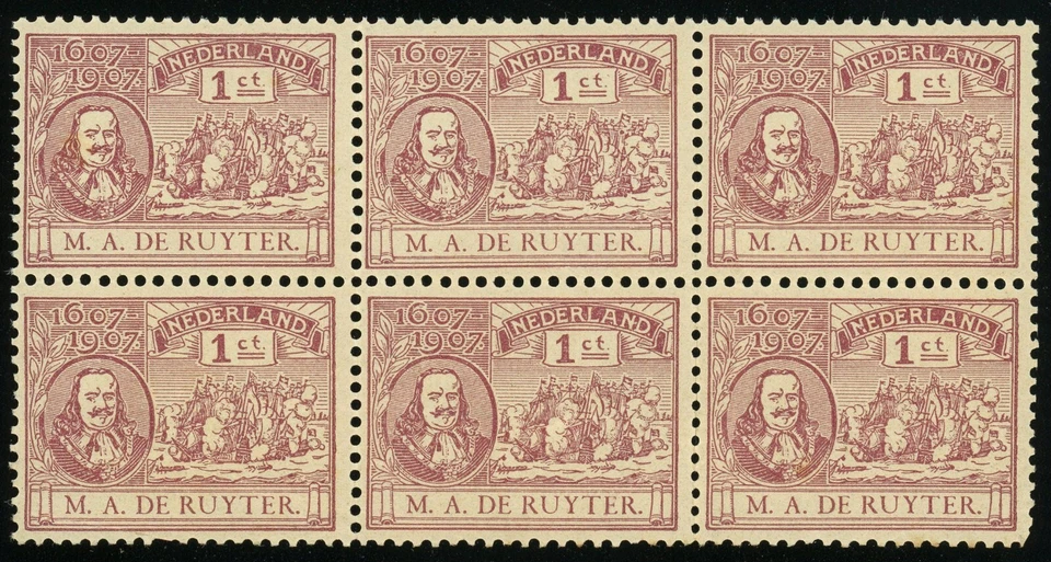 Netherlands #88 Admiral Michiel de Ruyter Block of 6 Stamps 1c Postage 1907 MNH - Image 1 of 1