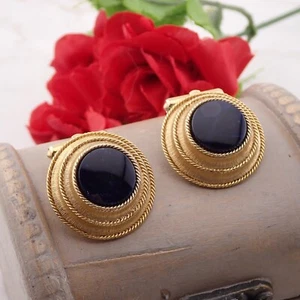 Vintage Destino Pat 2544893 Black Onyx Gold Tone Tiered Cufflinks - Picture 1 of 5