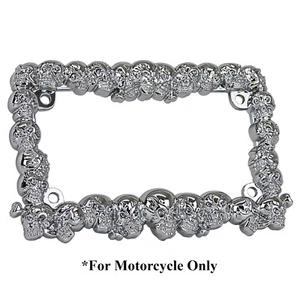 3D SKULLS CHROME MOTORCYCLE LICENSE PLATE FRAME FOR HONDA - Foto 1 di 4