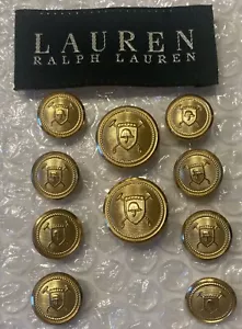 Lauren Ralph Lauren Blazer Button Set 10 Polo Cap Mallet Logo Brass Waterbury - Picture 1 of 6