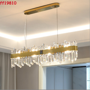 Lustre rectangulaire à LED ovale barre en cristal de luxe salle à manger cuisine lampe