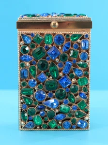 Caja de cigarrillos de colección años 50 Marhill color latón estuche con pedrería azul y verde NY - Imagen 1 de 16