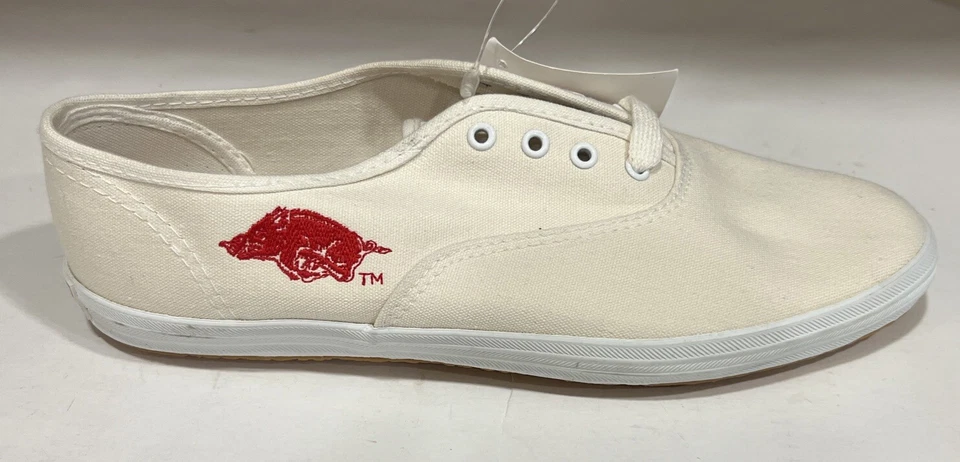 New Arkansas Razorbacks Women’s Canvas Sneaker Shoe Ivory Lace Size 8.5 - Image 1 of 4