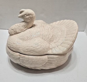 Handmade Turkey Shaped Ceramic Soup Tureen w/Ladle Large Off White LaDonna - Picture 1 of 20