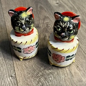 Vintage Katze Salz & Pfefferstreuer Keramik Mitte des Jahrhunderts JAPAN BESCHREIBUNG LESEN - Bild 1 von 7