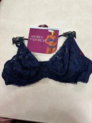Adored By Adore Me  Women's Chelsey Unlined Underwire Bra Lace Navy Blue 36B NWT - Image 1 of 2
