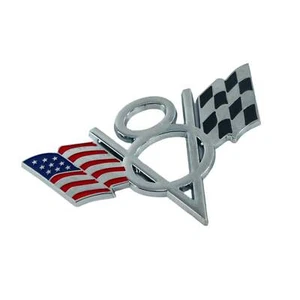 American Flag V8 Auto Emblem Badge 4" x 2" - Classic Car Decal Accessory Muscle - Bild 1 von 4