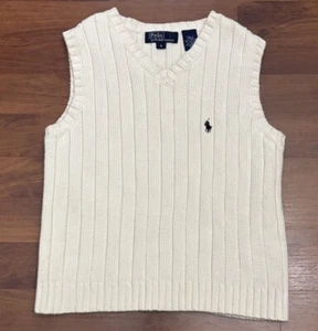 Polo Ralph Lauren Ribbed Sweater Vest Ivory V-Neck Preppy Youth Size 6 Small Boy - Picture 1 of 11