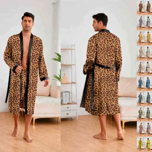 UK Mens Robe Shorts Set Satin Kimono Floral Bathrobe Dressing Gown Loungewear - Picture 1 of 33