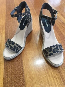 Sandler Designer Vintage Retro Leopard Fabric Straw Wedge Sandals Shoes Sz 42 11 - Picture 1 of 11