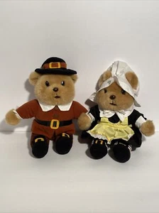 Plush Pilgrim Bears Vintage Gibson Greetings Stuffed Animals Thanksgiving 1997 - Picture 1 of 8