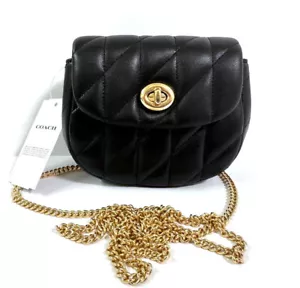 Coach Quilted Leather Turnlock Card Case Crossbody Black NWT - Picture 1 of 8