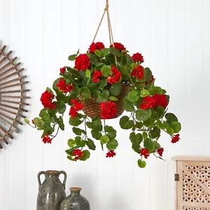 24" Flowering Geranium Artificial Plant Hanging Basket Home Decor. Retail $88 - Picture 1 of 4