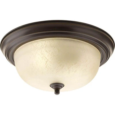 Progress Lighting 2-Light Antique Bronze Flush Mount w/ Etched Umber Linen Glass - Image 1 of 4