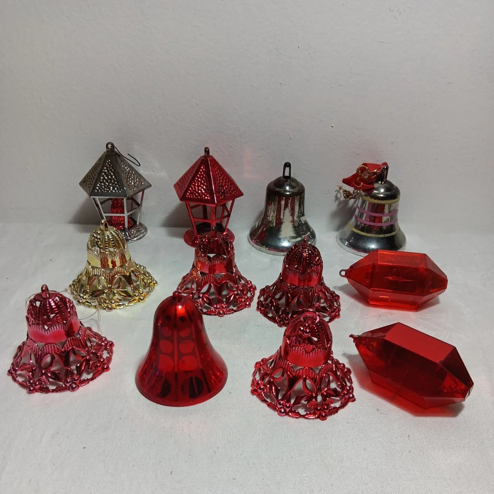 12 Vtg. Unbreakable MCM Filigree Bell & More Plastic Christmas Ornaments 1950's - Image 1 of 4