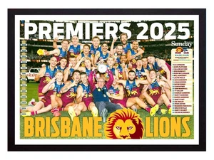 Framed 2025 Brisbane Lions AFL Premiers Football Poster - 84cm x 59.5cm x 3.5cm - Picture 1 of 3
