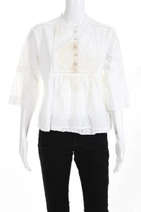 Scotch & Soda Womens Cotton Solid Lace Trim Peasant Top White Size S 12631232 - Picture 1 of 6
