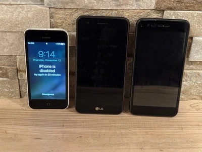 Lot Of 3 Phones - LG Rebel 3 (2x) & iPhone 5c  White A1532a- Parts Repair Only - Image 1 of 4