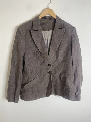 Ethel Austin Blazer Size UK 14 Brown Pure Linen Button Preppy Striped Signature - Image 1 of 4