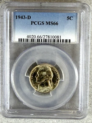 1943-D 5 Cent Jefferson Nickel PCGS MS66 #8G19 - Image 1 of 2