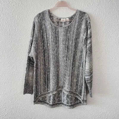 Suéter túnica a rayas talla grande Cato con lentejuelas plateadas metálicas gris 18 20 Foto 1 de 4